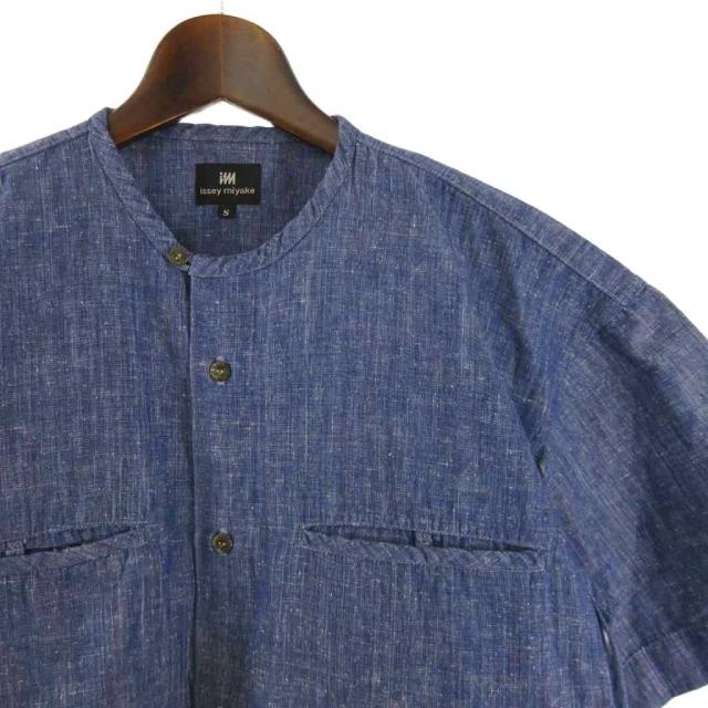 【中古】イッセイミヤケ ISSEY MIYAKE シャツ 半袖 ノーカラー ポケット コットン インディゴ S ■ECT メンズ_2