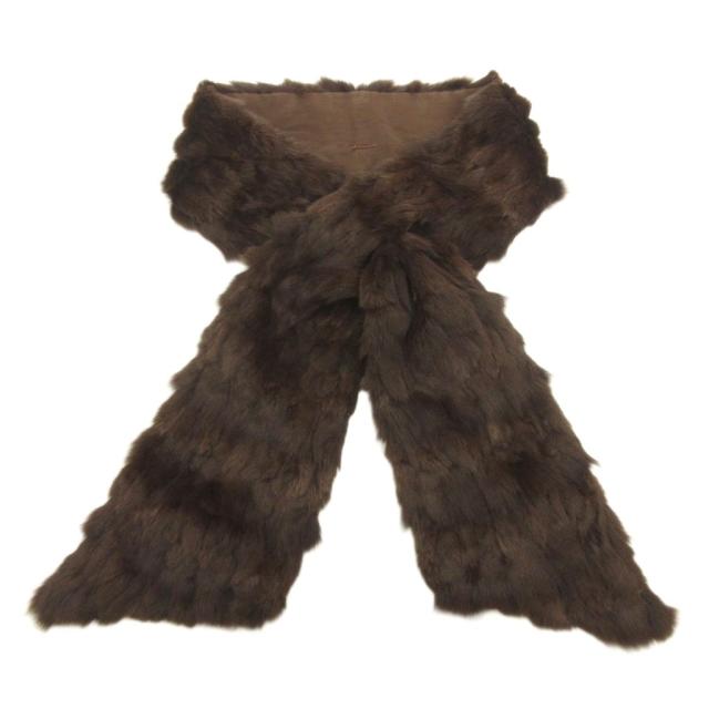 【中古】フェンディ FENDI ティペット マフラー ラビットファー シルク ブラウン レディース