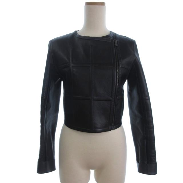 FENDI レザー ジャケット 38 ブラック 中古】フェンディ FENDI レザー ライダースジャケット 格子柄 黒