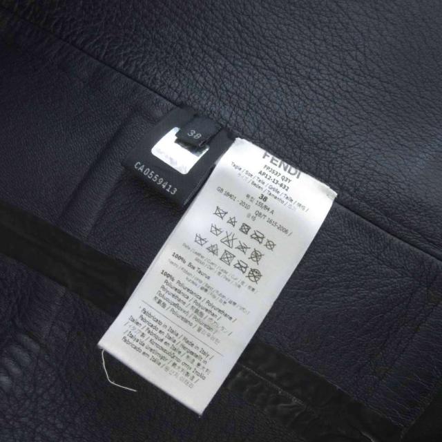 中古】フェンディ FENDI レザー ライダースジャケット 格子柄 黒