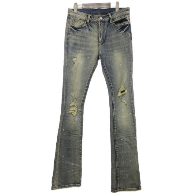 【中古】ミニマル mnml スキニー デニム パンツ ジッパーフライ ダメージ加工 ウォッシュブルー 30 メンズ