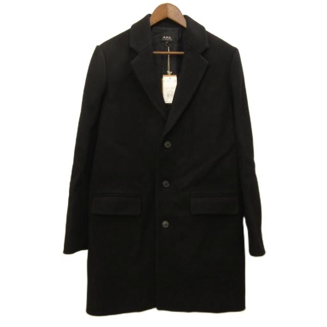 【中古】アーペーセー A.P.C. タグ付き チェスターコート メルトン ウール L 黒 ブラック メンズ