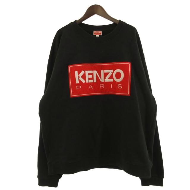 【中古】ケンゾー KENZO スウェット トレーナー プルオーバー クルーネック ロゴ コットン ブラック XL 大きいサイズ