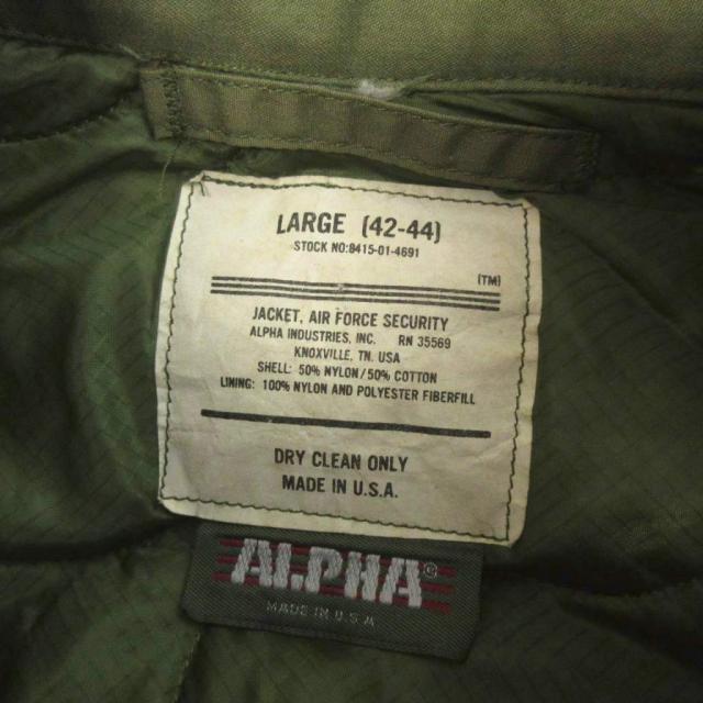 【中古】アルファ ALPHA AIR FORCE SECURITY フライトジャケット ブルゾン カーキ L メンズ_3
