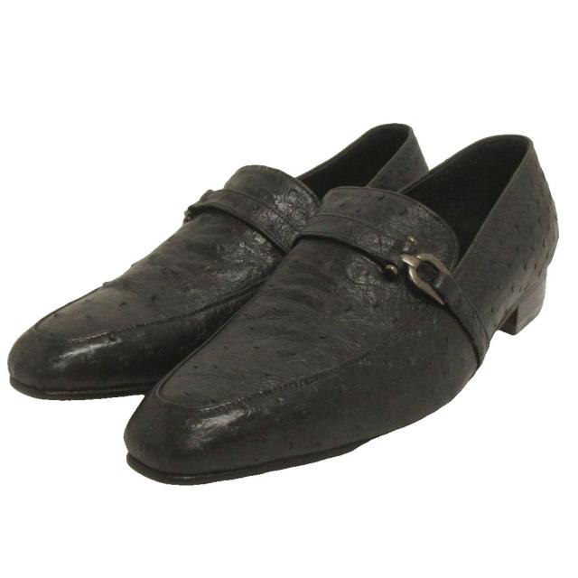 【中古】ムラキ MURAKI オーストリッチ ローファー ビジネスシューズ ブラック 25.5cm メンズ