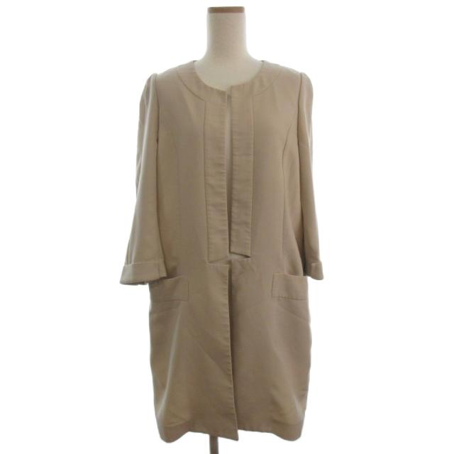 【中古】フォクシーニューヨーク FOXEY NEW YORK ノーカラーコート 七分袖ベージュ 40 レディース