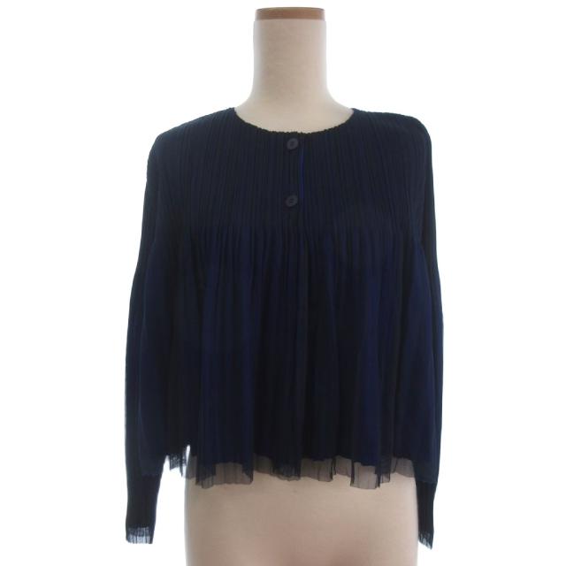 【中古】プリーツプリーズ PLEATS PLEASE イッセイミヤケ ブラウス 長袖 シャツ ネイビー系 3 レディース