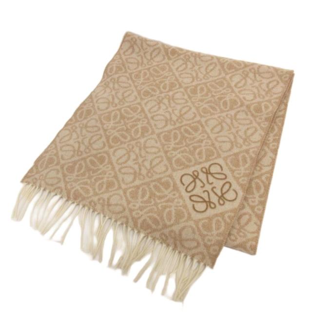 【中古】ロエベ LOEWE マフラー ストール アナグラム F811SS1X01 フリンジ カシミヤ混 ベージュ系 レディース