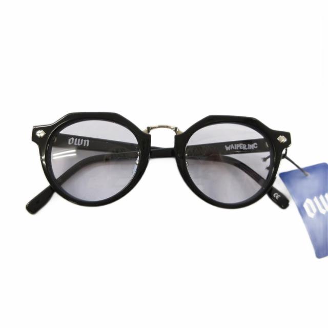 【中古】未使用品 オウン OWN ×WAIPER別注 タグ付き クラウンパント型サングラス OW-09BK-BNV 黒 メンズ