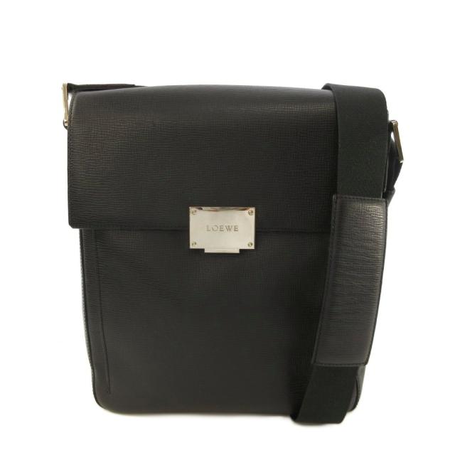 【中古】ロエベ LOEWE クロスボディ フラップ ショルダーバッグ レザー 黒 ブラック メンズ