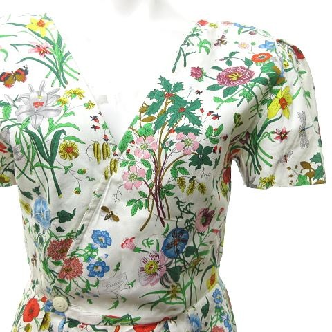 中古 グッチ Gucci ヴィンテージ ワンピース 半袖 膝丈 Vネック 花柄 虫柄 白 マルチカラー 42 0323 Ecr3 レディースの通販はau Pay マーケット ブランド古着のベクトル