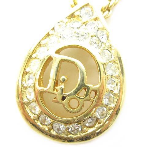 【中古】クリスチャンディオール Christian Dior ティアドロップ ロゴ ネックレス ペンダント アクセサリー ラインストーン｜au PAY  マーケット