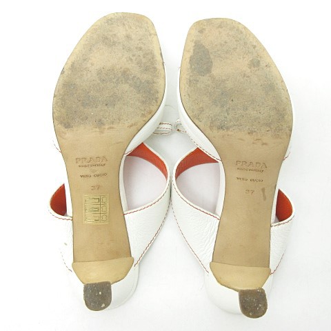 中古】プラダ PRADA ベルト モチーフ サンダル ミュール パンプス レザー 白 ホワイト オレンジ 37 約23.5cmの通販はau PAY  マーケット ブランド古着のベクトル
