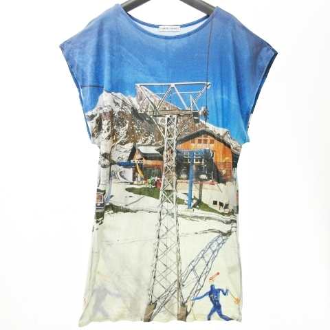 【中古】ツモリチサト TSUMORI CHISATO 風景画 プリント カットソー ワンピース 総柄 雪山 半袖 ひざ丈 2 約M ECM｜au  PAY マーケット