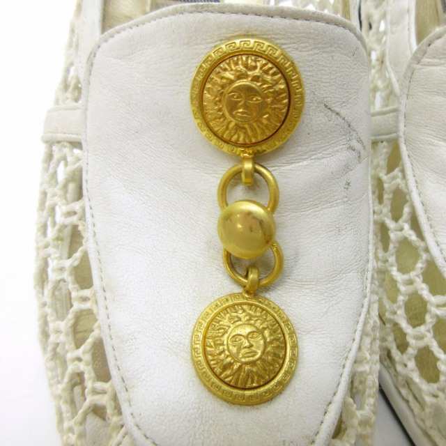 【中古】ジャンニヴェルサーチ GIANNI VERSACE パンプス ハイヒール 太陽 ビジュー 装飾 レザー 切替 メッシュ 36｜au PAY  マーケット