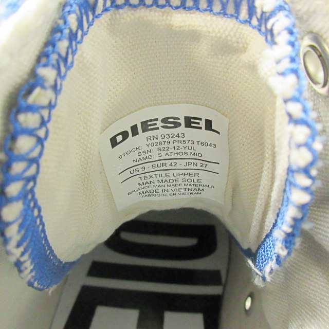 【中古】ディーゼル DIESEL S-ATHOS MID キャンバススニーカー ヴィンテージ加工 ロゴ 水色 白 ブルー ホワイト 27.0cm  1223 メンズ｜au PAY マーケット