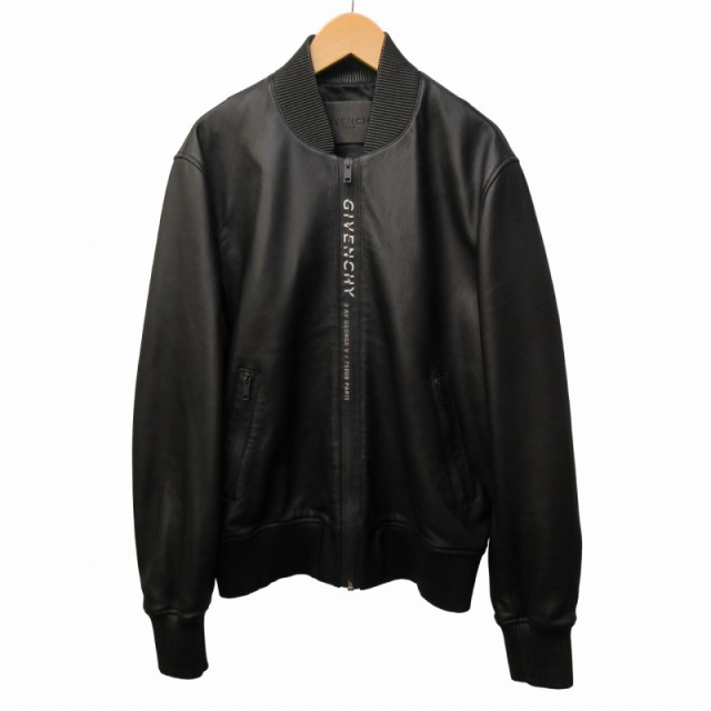 【中古】ジバンシィ GIVENCHY 近年 ボンバージャケット ラムレザー ロゴプリント アドレス 羊革 BM00K660TC 44 MKS