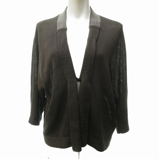 【中古】ブルネロクチネリ BRUNELLO CUCINELLI モニーレ付 コットン ニット カーディガン 長袖 茶 ブラウン L IBO57の通販は