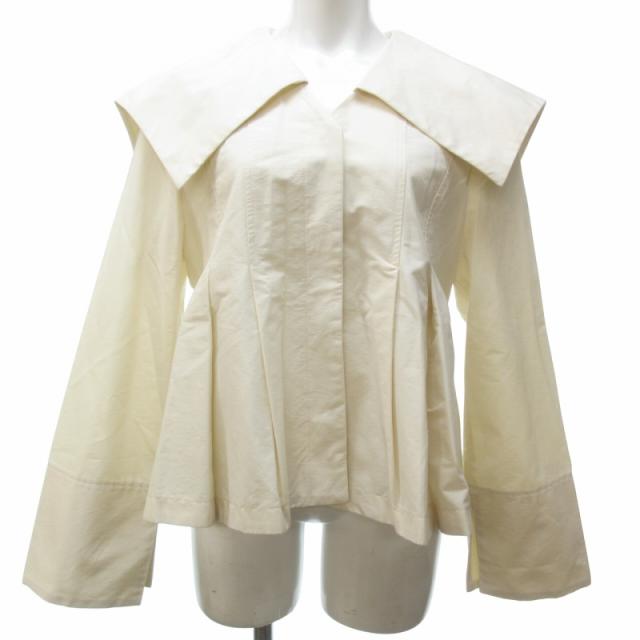 【中古】アドーア ADORE 美品 22SS セミダル N/C ブラウス シャツ ビッグカラー ペプラム タック 日本製 白 38の通販は 5,800円