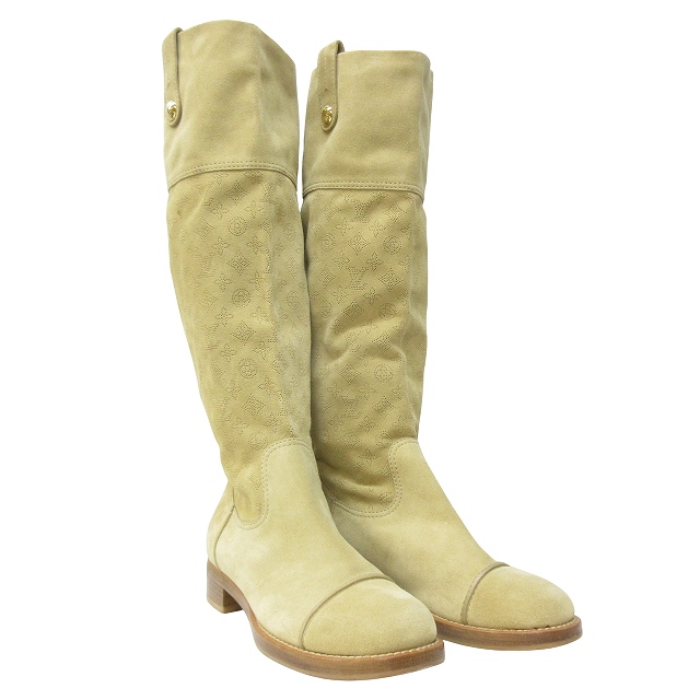 【中古】ルイヴィトン LOUIS VUITTON ムートン ロングブーツ モノグラムロゴ パンチングレザー 37 約23.5cm IBO59の通販は