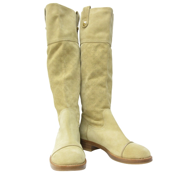 【中古】ルイヴィトン LOUIS VUITTON ムートン ロングブーツ モノグラムロゴ パンチングレザー 37 約23.5cm IBO59の通販は