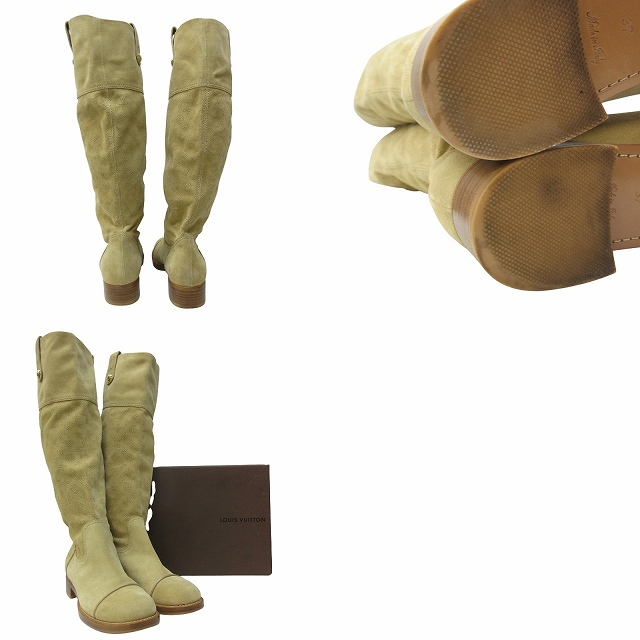 【中古】ルイヴィトン LOUIS VUITTON ムートン ロングブーツ モノグラムロゴ パンチングレザー 37 約23.5cm IBO59の通販は