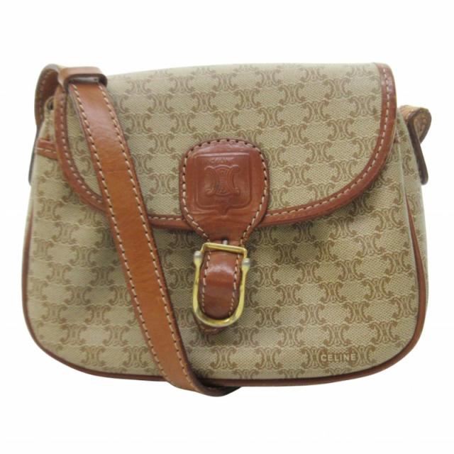 【中古】セリーヌ CELINE ヴィンテージ マカダム柄 ショルダーバッグ クロスボディ PVCレザー ベージュ ☆AA★