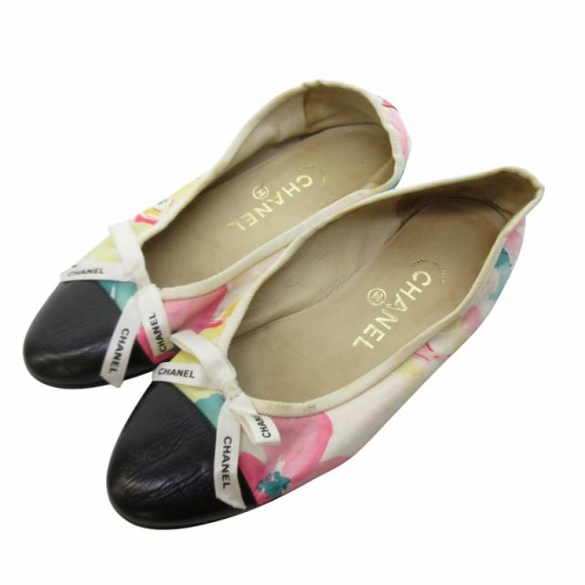 【中古】シャネル CHANEL 花柄 バレエシューズ フラットシューズ リボン 36.5 約23cm IBO61 レディース