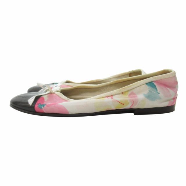 中古】シャネル CHANEL 花柄 バレエシューズ フラットシューズ リボン