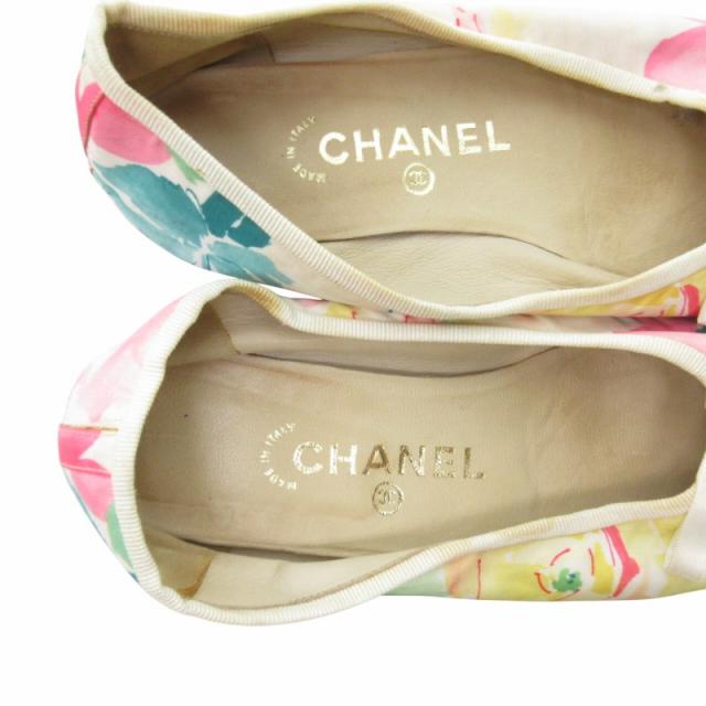 【中古】シャネル CHANEL 花柄 バレエシューズ フラットシューズ リボン 36.5 約23cm IBO61 レディース 中古】シャネル CHANEL 花柄 バレエシューズ フラットシューズ リボン