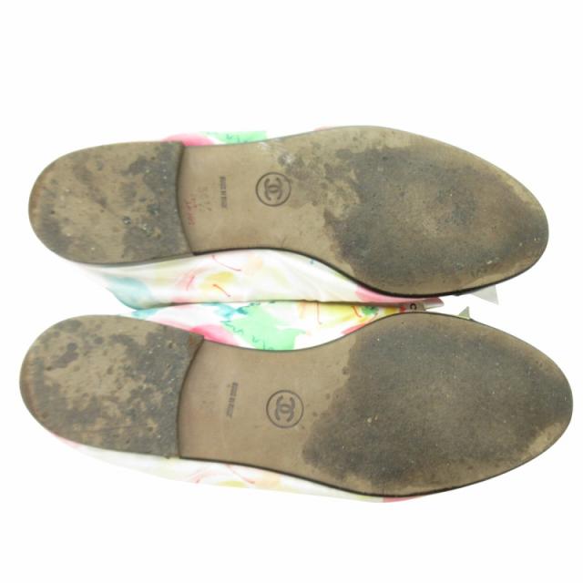 中古】シャネル CHANEL 花柄 バレエシューズ フラットシューズ リボン