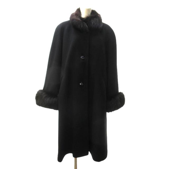 【中古】altima アルティマ 美品 最高級 カシミヤ フォックスファーコート 毛皮ジャケット 黒 ブラック F フリーサイズ