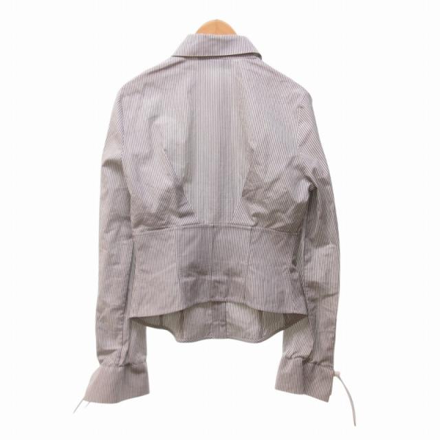 【中古】フェンディ FENDI CAMICIA SHIRT ストライプシャツ ブラウス ショート丈 グレー 36 約S FS7566 IBO65 中古】フェンディ FENDI CAMICIA SHIRT ストライプシャツ ブラウス