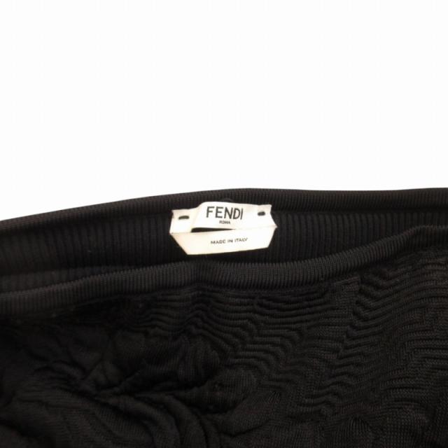 【中古】フェンディ FENDI 美品 ボタニカル柄 エンボス ニットスカート ロング 黒 ブラック 40 約M FZQ622 IBO65_2