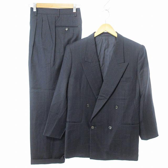 【中古】ルチアーノバルベラ LUCIANO BARBERA 美品 セットアップ ダブル スーツ ストライプ ウール 46 紺 ネイビー その他フォーマルスーツ(礼服)