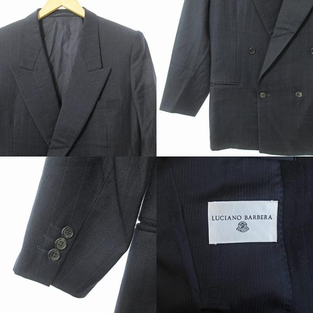 【中古】ルチアーノバルベラ LUCIANO BARBERA 美品 セットアップ ダブル スーツ ストライプ ウール 46 紺 ネイビー その他フォーマルスーツ（礼服）