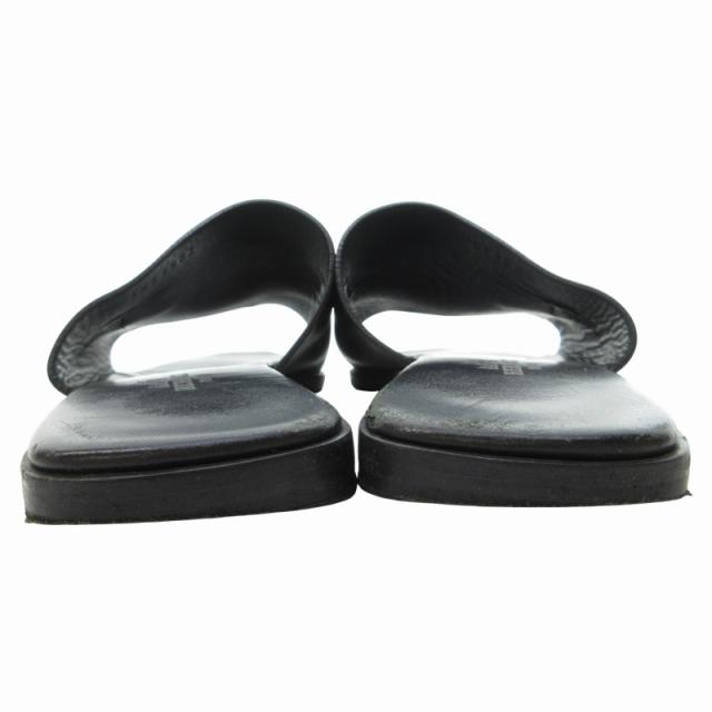 【中古】エルメス HERMES ヴァンセンヌ サンダル ミュール フラットシューズ 馬車金具 カーフレザー 黒 約23〜23.5cm