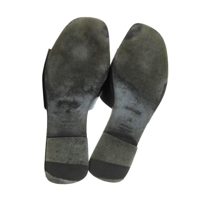 【中古】エルメス HERMES ヴァンセンヌ サンダル ミュール フラットシューズ 馬車金具 カーフレザー 黒 約23〜23.5cm