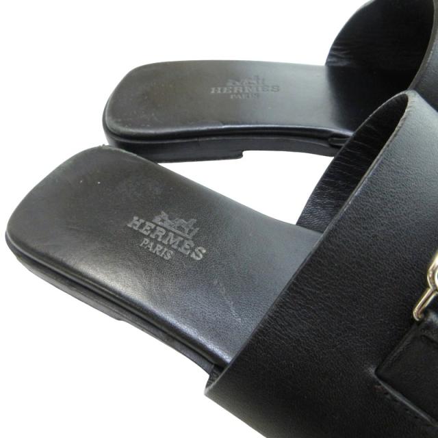 【中古】エルメス HERMES ヴァンセンヌ サンダル ミュール フラットシューズ 馬車金具 カーフレザー 黒 約23〜23.5cm