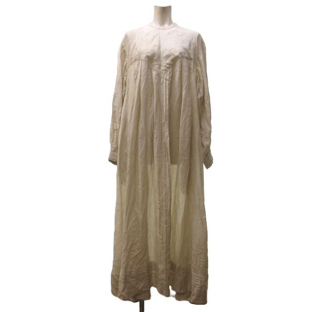 【中古】未使用品 ライト WRYHT PLEATED NIGHT DRESS シャツワンピース ロング ギャザー 長袖 ベージュ 2 約M