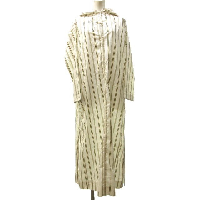 【中古】未使用品 ライト WRYHT CONE HOODED MAXI TUNIC フーディーチュニック 長袖 ストライプ 茶系 2 約M