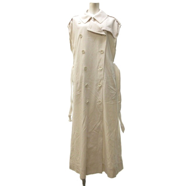 【中古】未使用品 ライト WRYHT タグ付き TRENCH MANTLE DRESS トレンチコート ノースリーブ ロング 白 1 約S