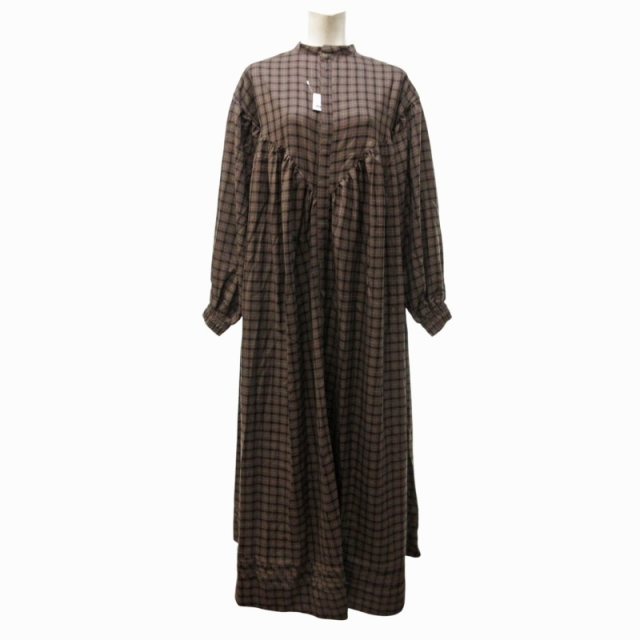 【中古】未使用品 ライト WRYHT タグ付き 21AW PLEATED NIGHT DRESS シャツワンピース ロング 茶 2 約M ■BL4