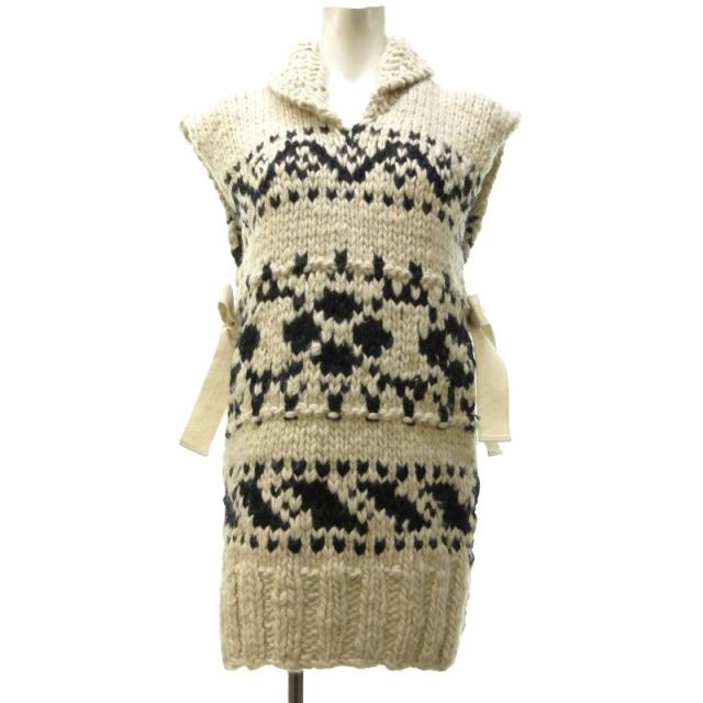 【中古】未使用品 ライト WRYHT タグ付き 23AW COWICHAN HAND SWEATER VEST ニット セーター オフホワイト 黒 F