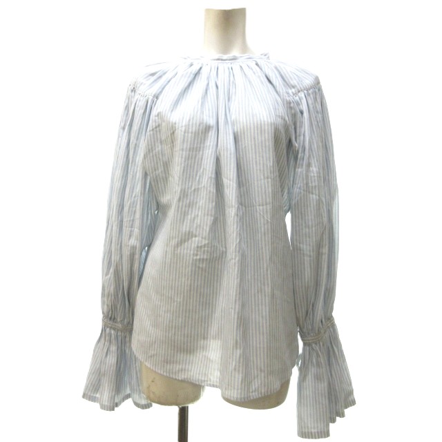 【中古】未使用品 ライト WRYHT GATHERED SLEEVE FOLK TOP シャツ ブラウス フリル ギャザー 青 ブルー 2 約M
