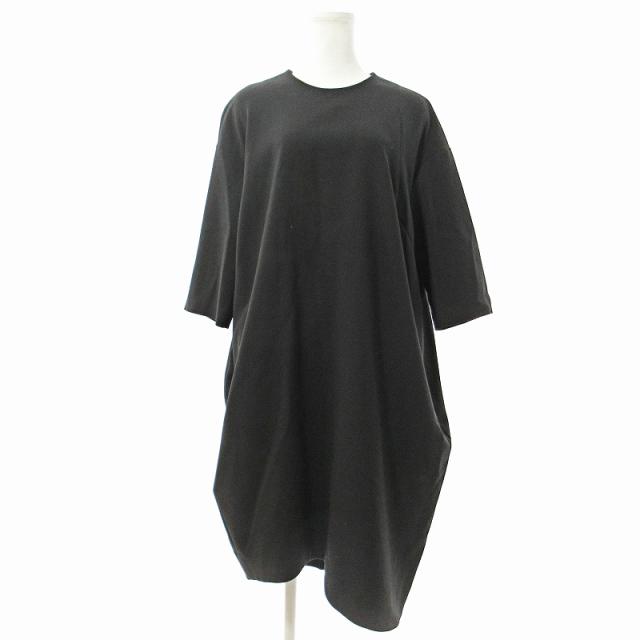 【中古】エンフォルド ENFOLD 18AW ダブルクロスコクーンドレスワンピース ロング 7分袖 36 黒 300BA233-3470 0708