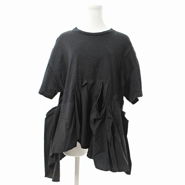 【中古】エンフォルド ENFOLD 22SS シルケット天竺コンビフレアTシャツ カットソー 半袖 アシンメトリー 38 黒