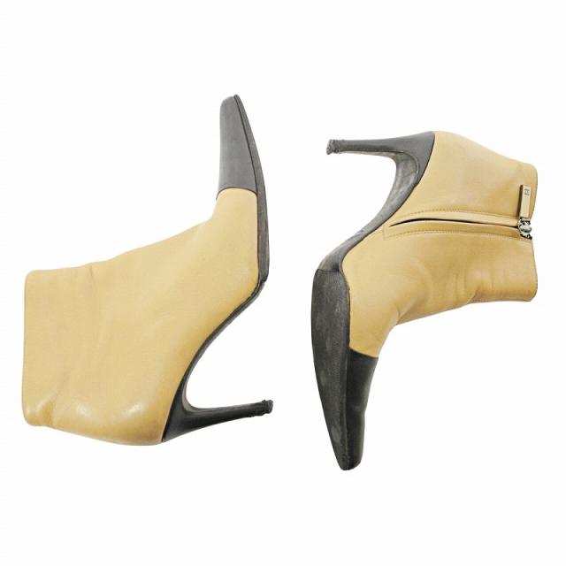 【中古】シャネル CHANEL バイカラー ショートブーツ ポインテッドトゥ レザー サイドジップ ココマーク 36.5 中古】シャネル CHANEL バイカラー ショートブーツ ポインテッドトゥ