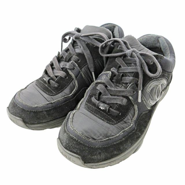 【中古】シャネル CHANEL ココマーク スニーカー ナイロン スエード 39 26cm ブラック 黒 0709 IBO73 レディース