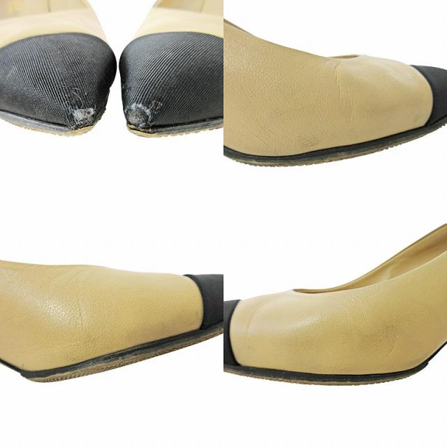 【中古】シャネル CHANEL ココマーク バイカラー ポインテッドトゥ パンプス ピンヒール レザー 36.5 23.5cm